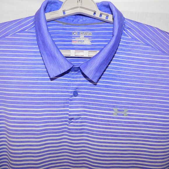Under Armour Mens 3XL Purple White Fading Stripe Loose Golf Polo Shirt - Picture 3 of 8